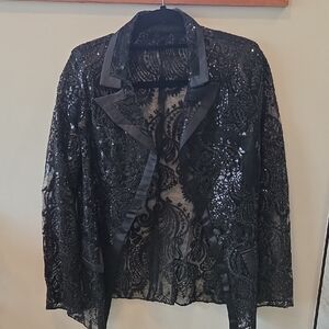 Black Lace Sequin Blazer